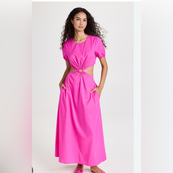 Staud Calypso PINK Bougainvillea Cut Out Maxi A-Line Dress sz L - Picture 2 of 11